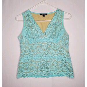 Karen Kane‎ Lace Empire Tank Top Women Petite Medium Aqua Coquette Vtg Y2K